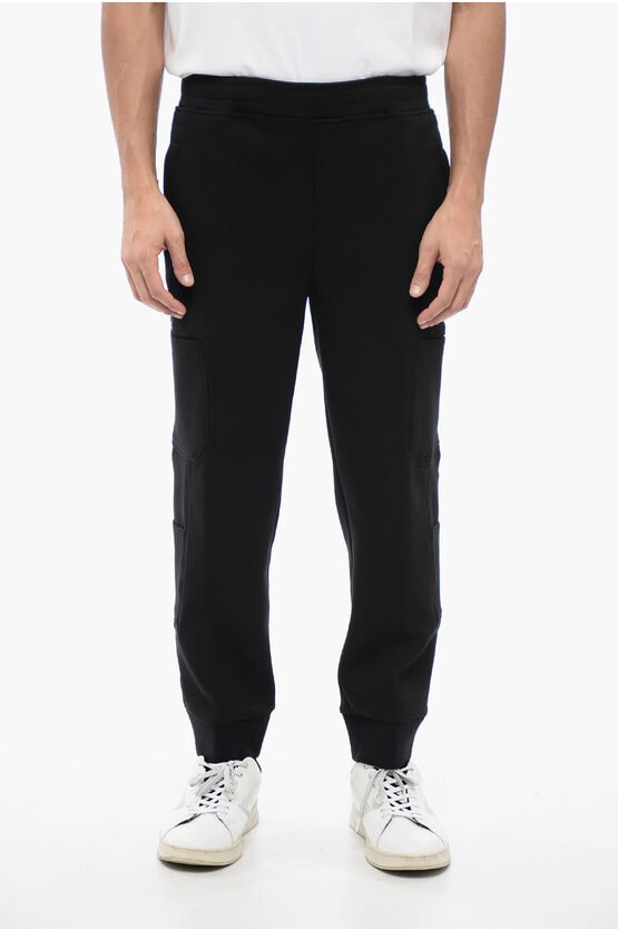 Cargo-Jogginghose aus Baumwollmischung mit Bündchen am Saum in Schwarz