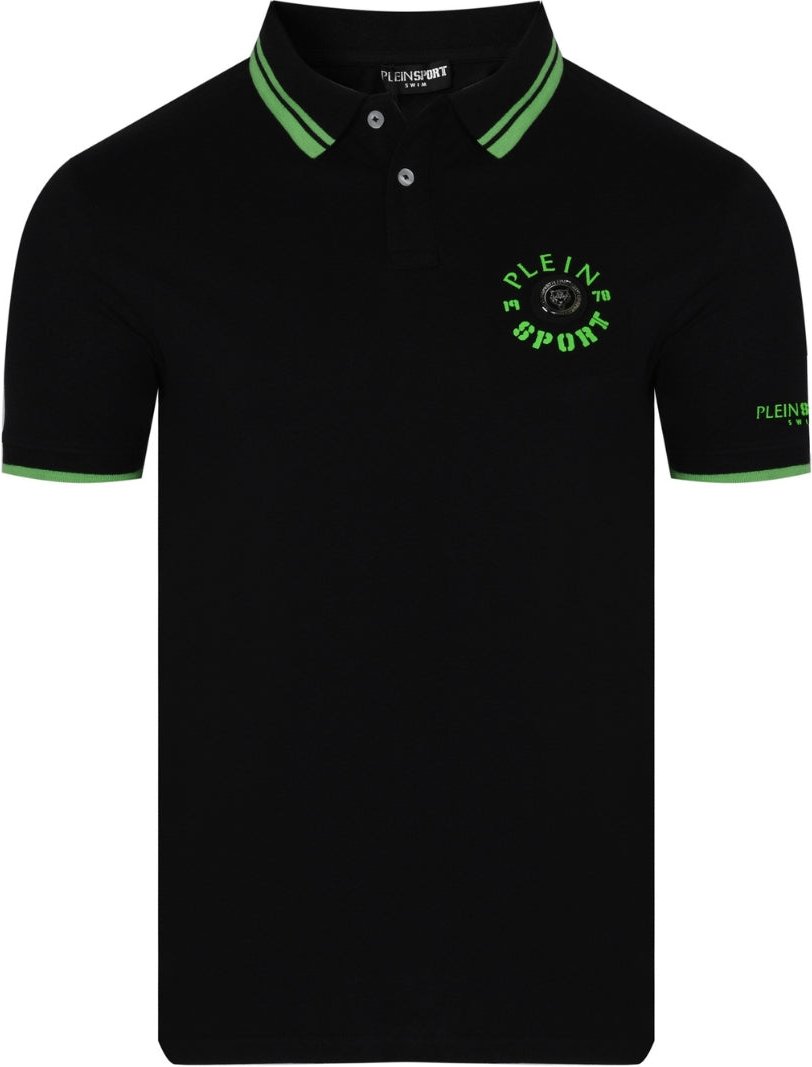Plein Sport - Schwarzes Poloshirt Mit Doppelstreifenkragen Und Tiger-design Auf Der Rückseite