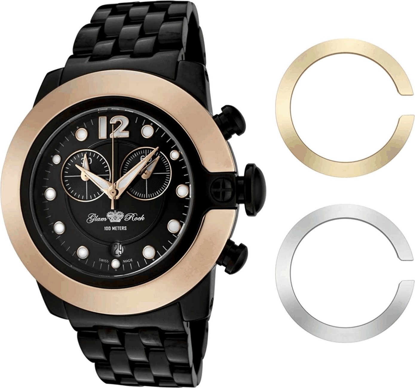Glam Rock Herrenuhr Quartz Schwarz Gold