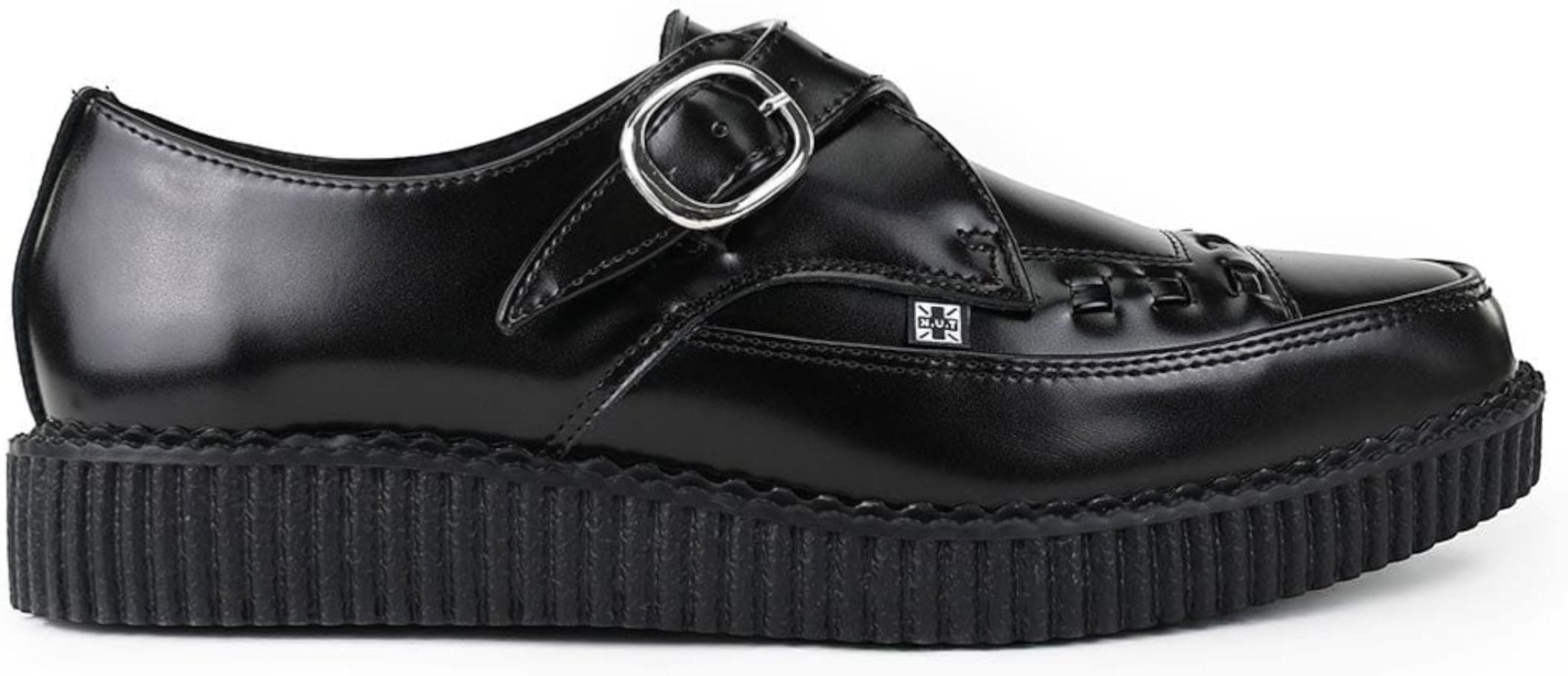 TUK Pointed Creeper Plateau-Schuhe aus schwarzem Leder mit Monk-Schnalle - A8520
