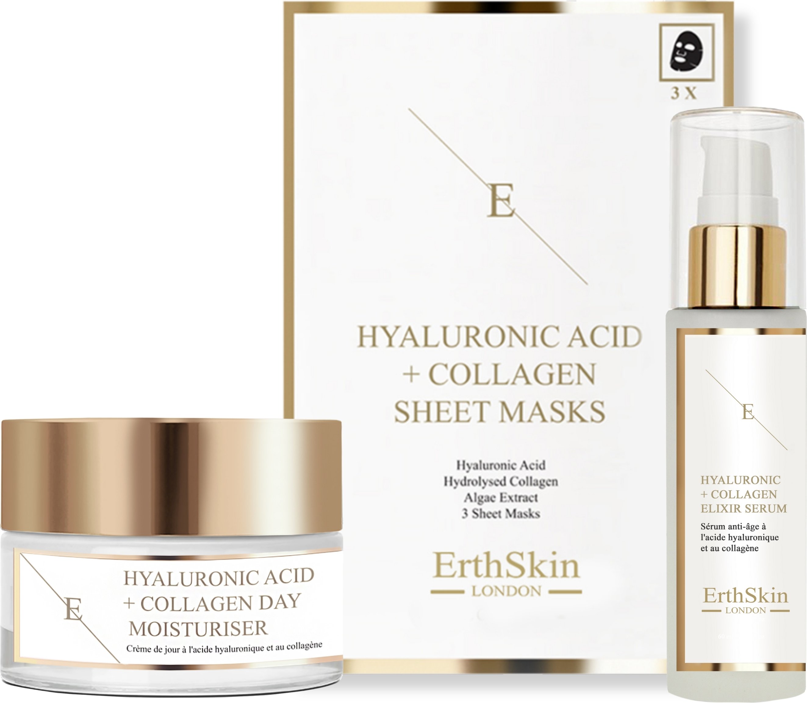 Hyaluronsäure & Kollagen Tagescreme 50ml + Hyaluronsäure & Kollagen Serum - 60ml + Hyaluronsäure & Kollagen Maske - 3 St...