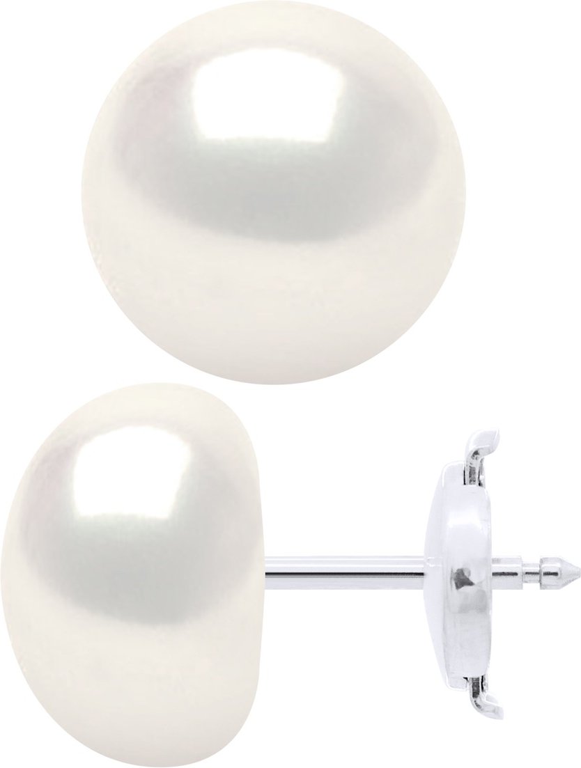 Ohrringe aus Gelbgold 375 und echten Süßwasser-Zuchtperlen, Knopfgröße 10–11 mm