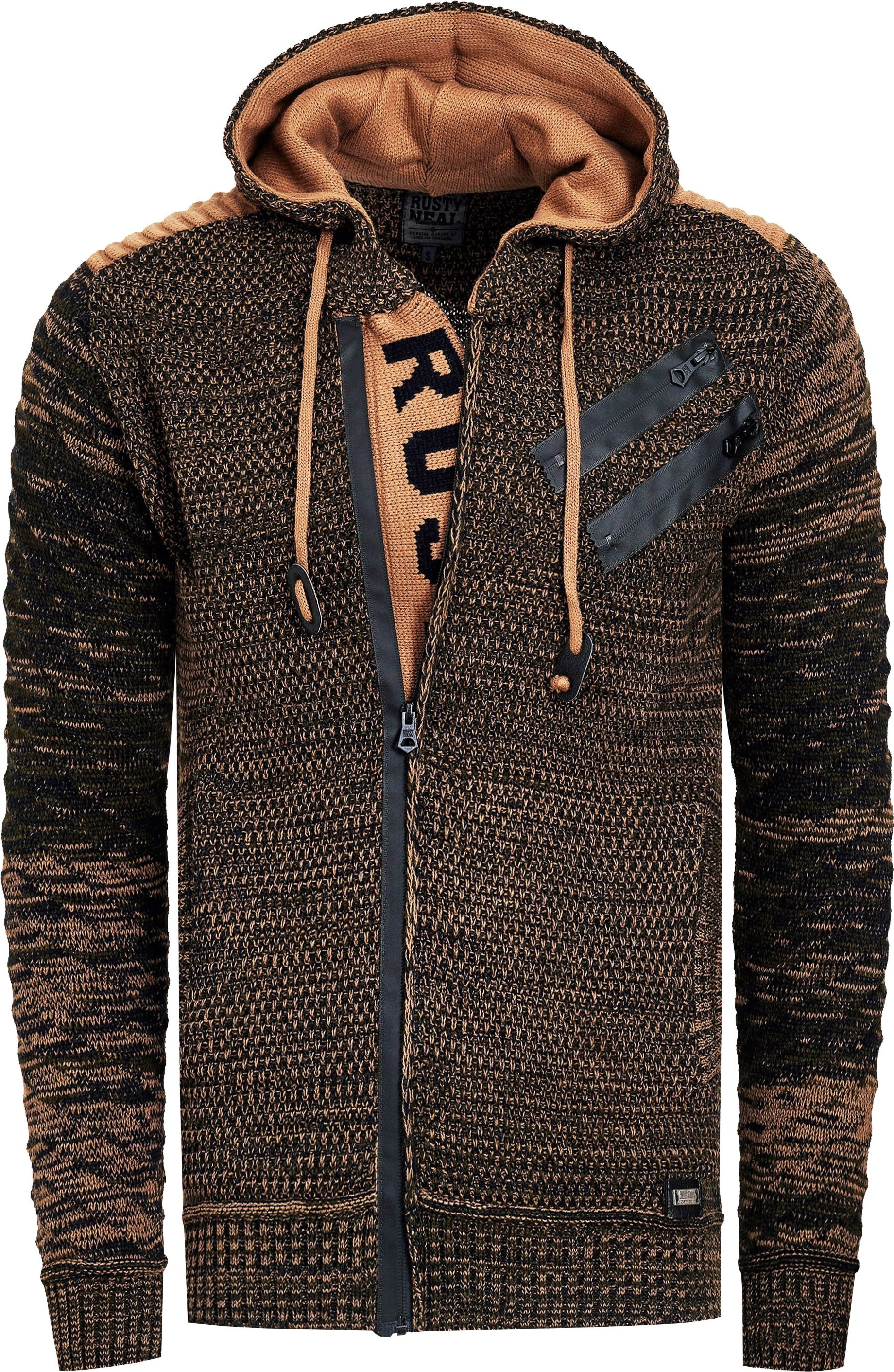 Thumbnail - Full Zip Grobstrick Kapuzen-Strick-Jacke