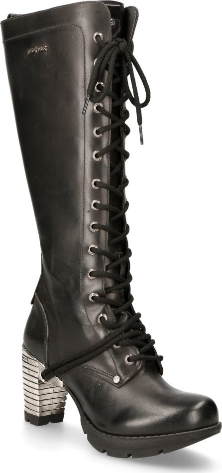 New Rock M-TR005-S1 Kniehohe schwarze Gothic-Stiefel mit hohem Absatz für Damen