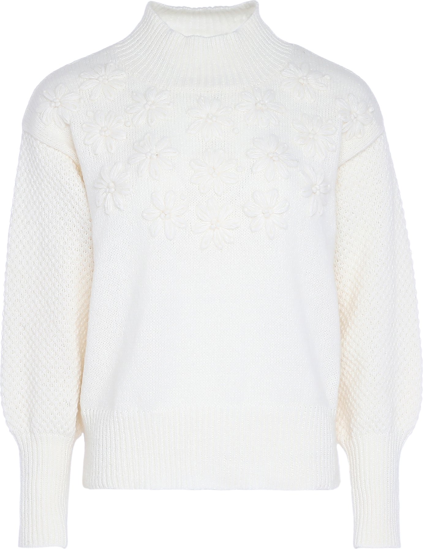 Mymo Pullover mit Blumenstick Damen Wollweiß