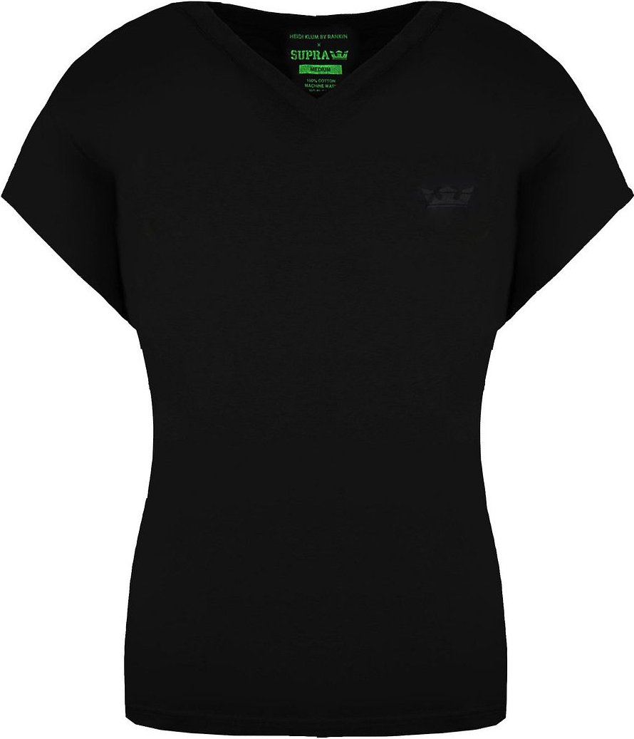 Supra x Heidi Klum Cochs Kurzarm V-Ausschnitt schwarzes Damen T-Shirt 191902 008