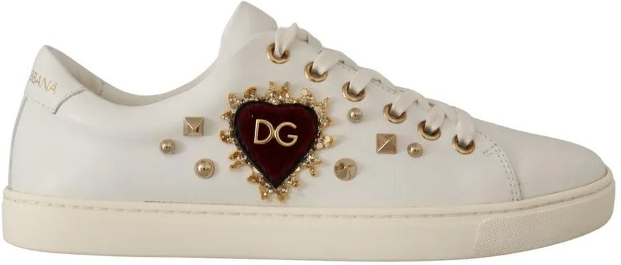 Dolce & Gabbana Weiße Leder Gold Rote Herz Sneakers Schuhe