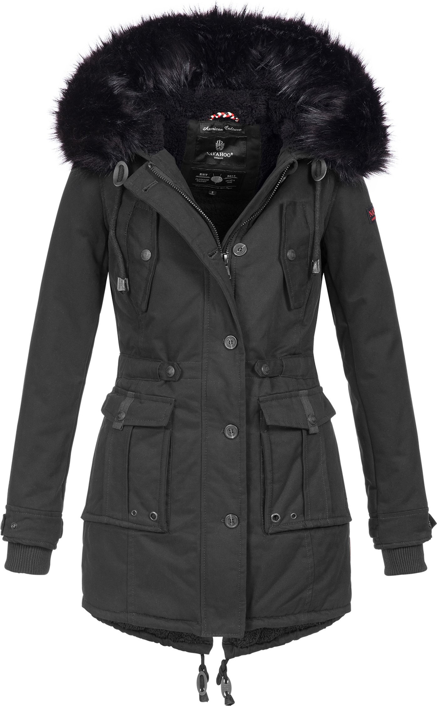 Navahoo Damen Winterjacke Luluna – Mit Teddyfell & Abnehmbarem Kunstfellkragen