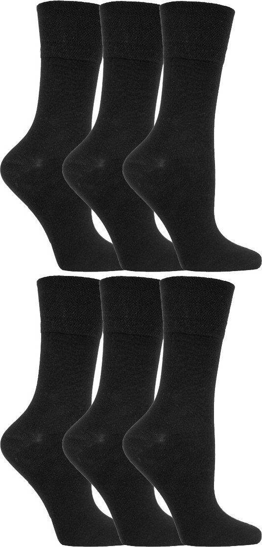 Gentle Grip - 6 Paar Damen Diabetiker-Socken mit Honigkamm-Oberteil und handgekettelten Zehennähten - Schwarz