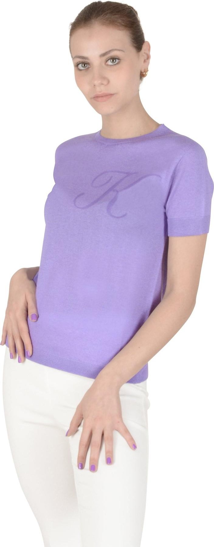 Seiden- und Kaschmir-Pullover mit kurzem Arm und Buchstaben-Detail