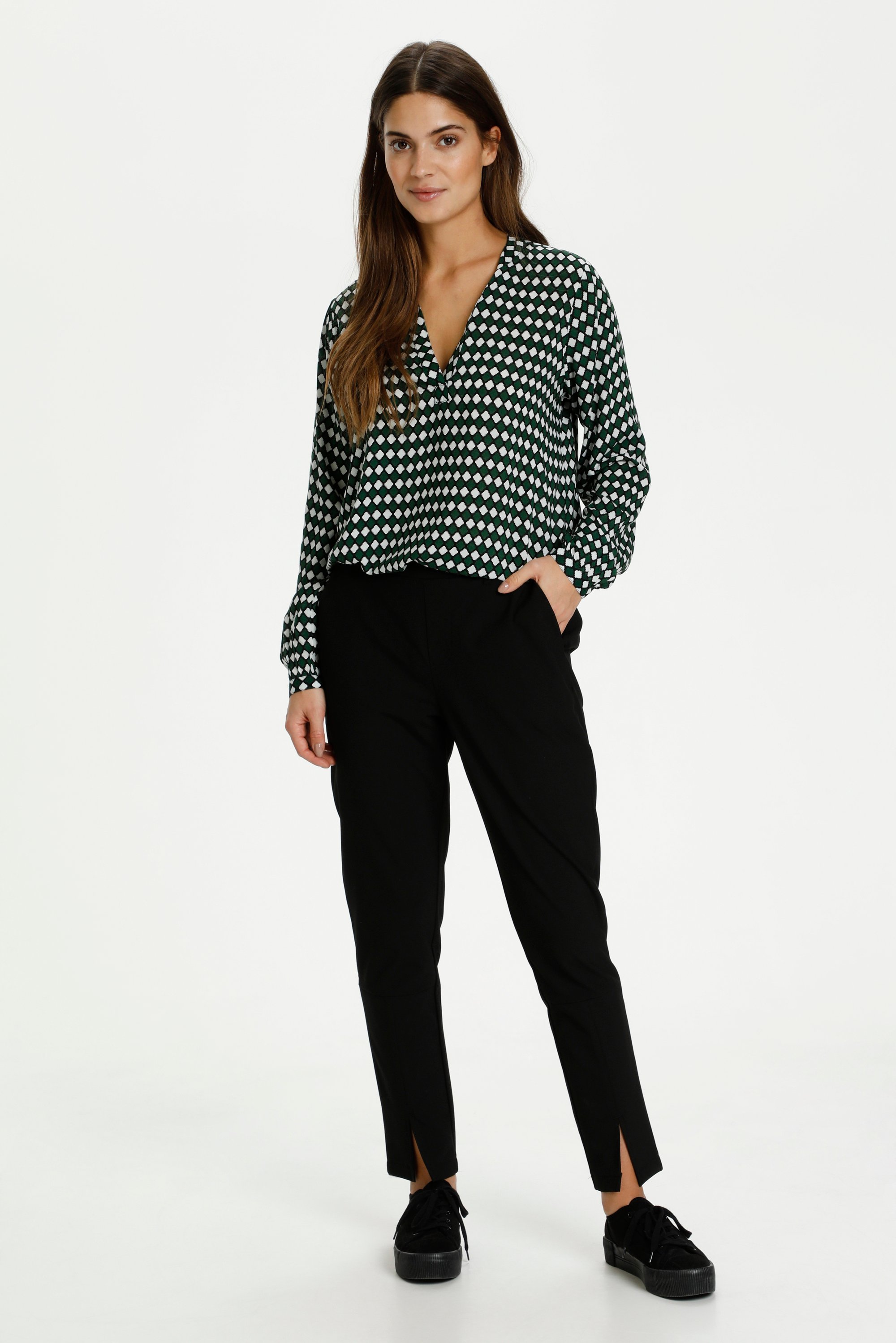 Langarm-Bluse Regular fit Dark Green -Diamond Print green