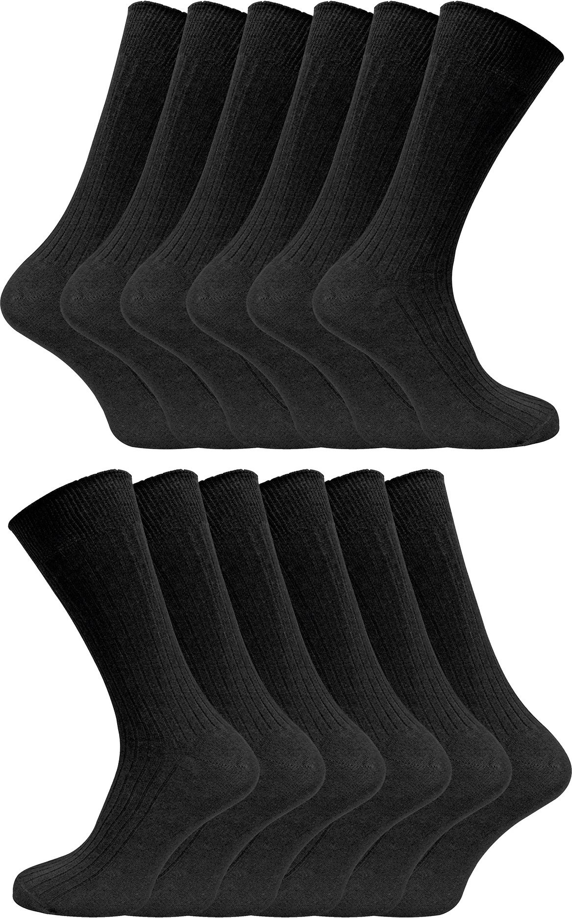 Thumbnail - 12 Paar Multipack Herren 100% Baumwolle Socken | Socken Snob | Gerippte Kleid Socken - Schwarz