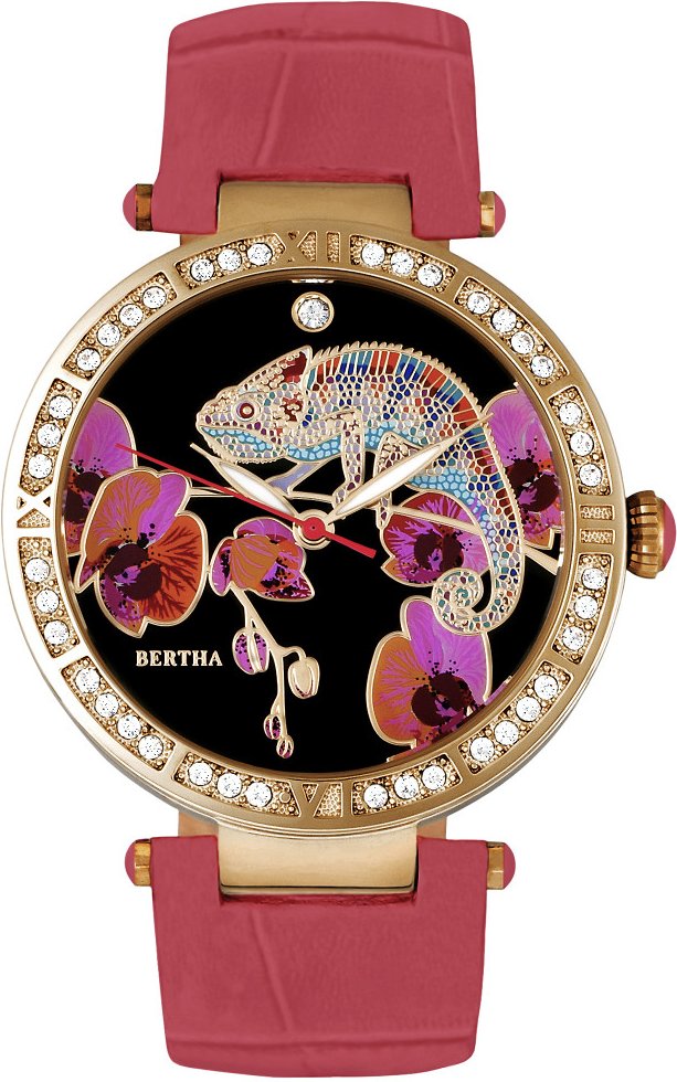 Bertha Camilla Perlmutt-Lederarmbanduhr