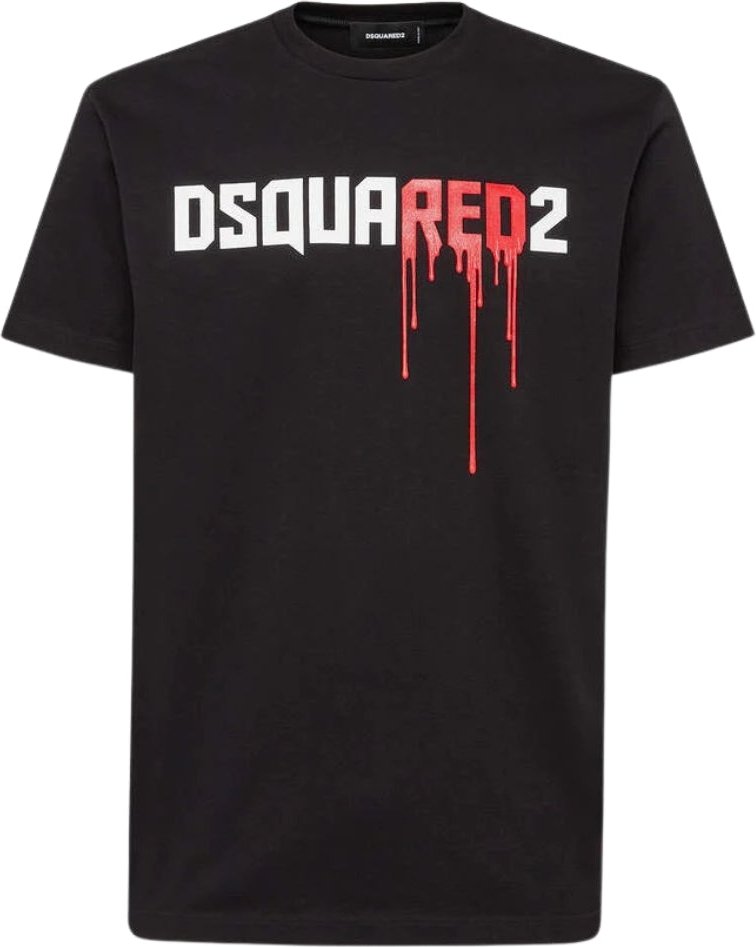 Dsquared2 Bloody Red Logo Schwarzes T-shirt