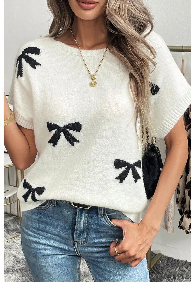 Thumbnail - Schleifenmuster Strick Kurzarm Pullover