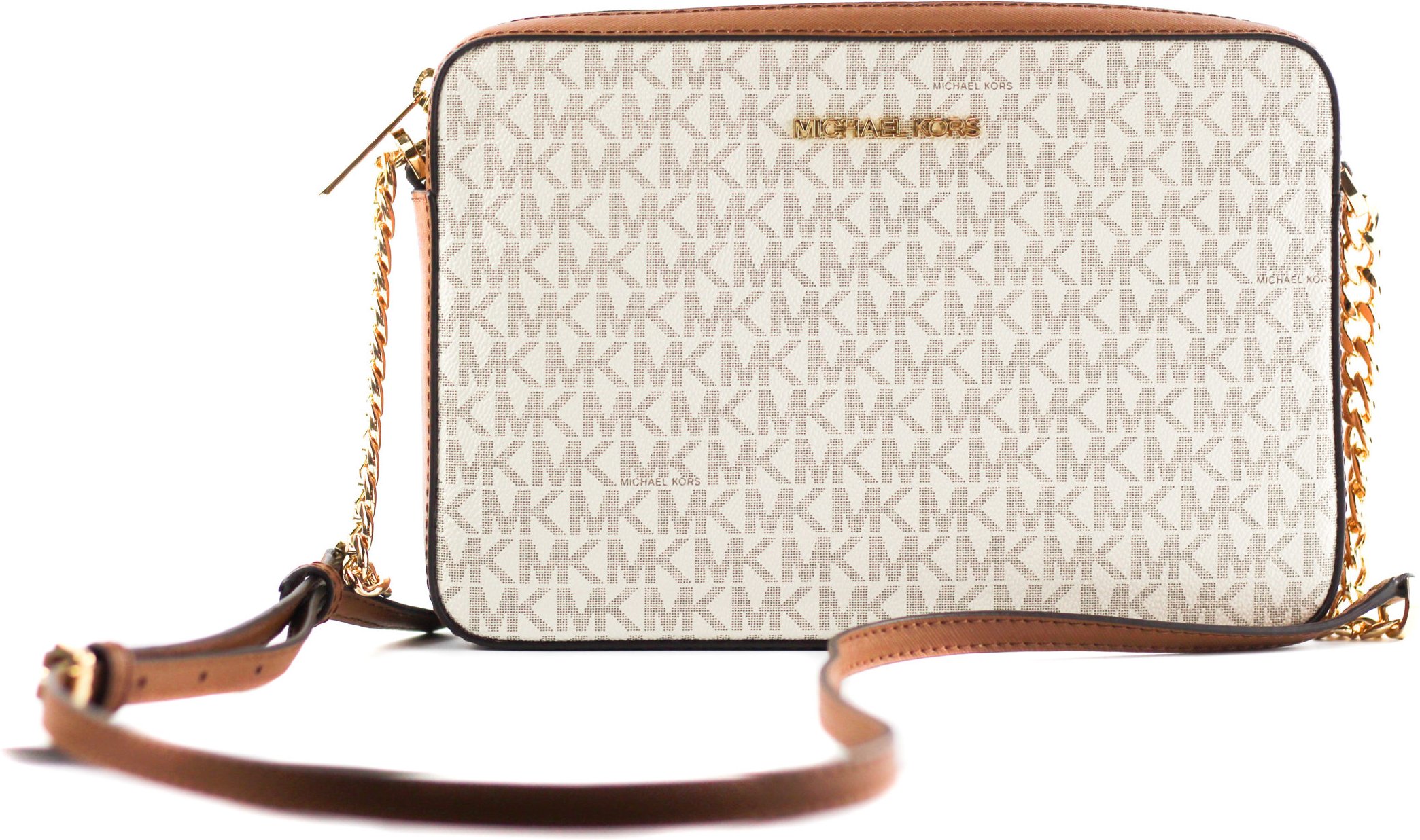 Michael Kors Damen Jet Set Große East West Saffiano Leder Umhängetasche (Vanilla Signature)
