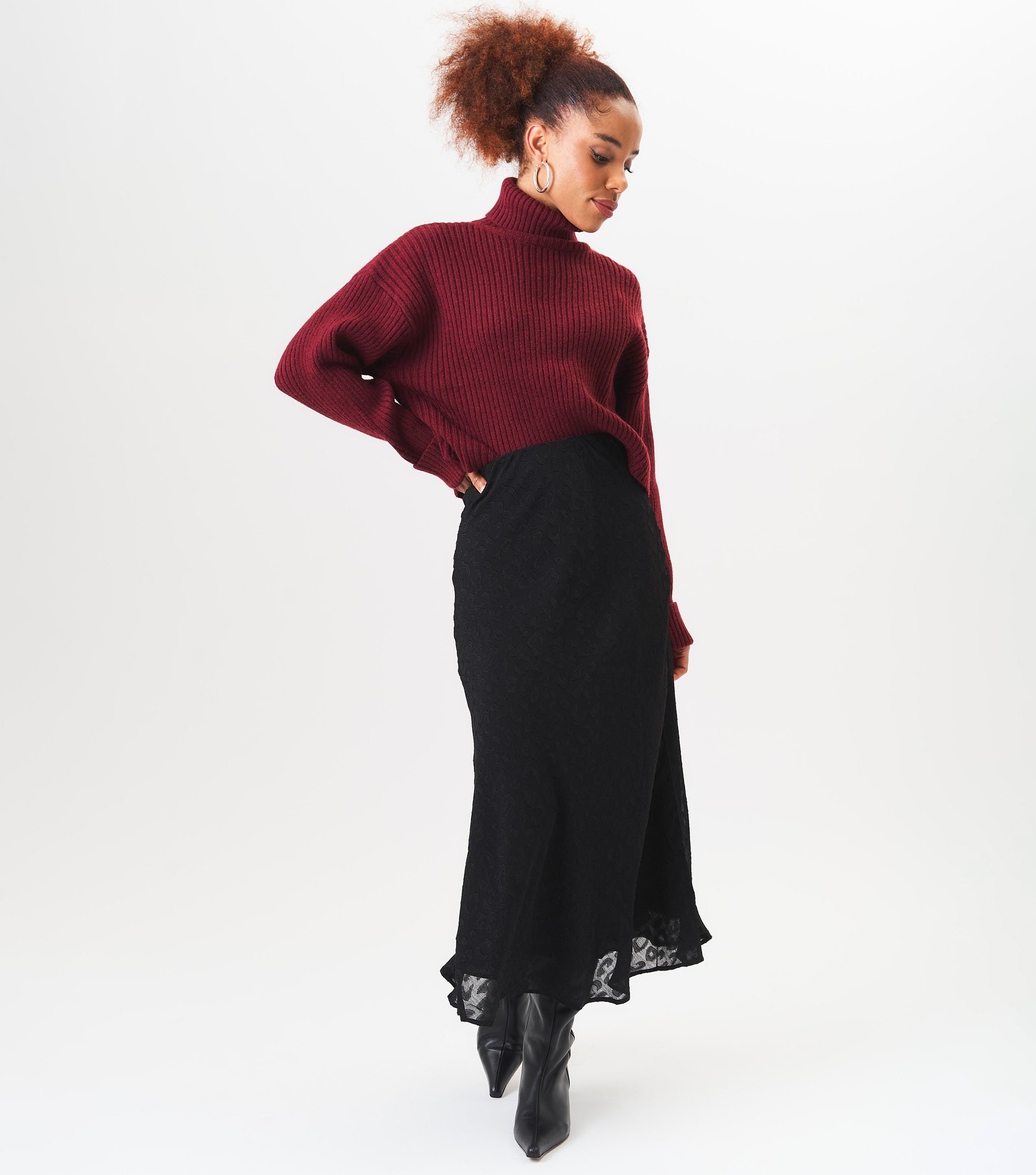 Hochgeschlossener Grobstrick-Pullover