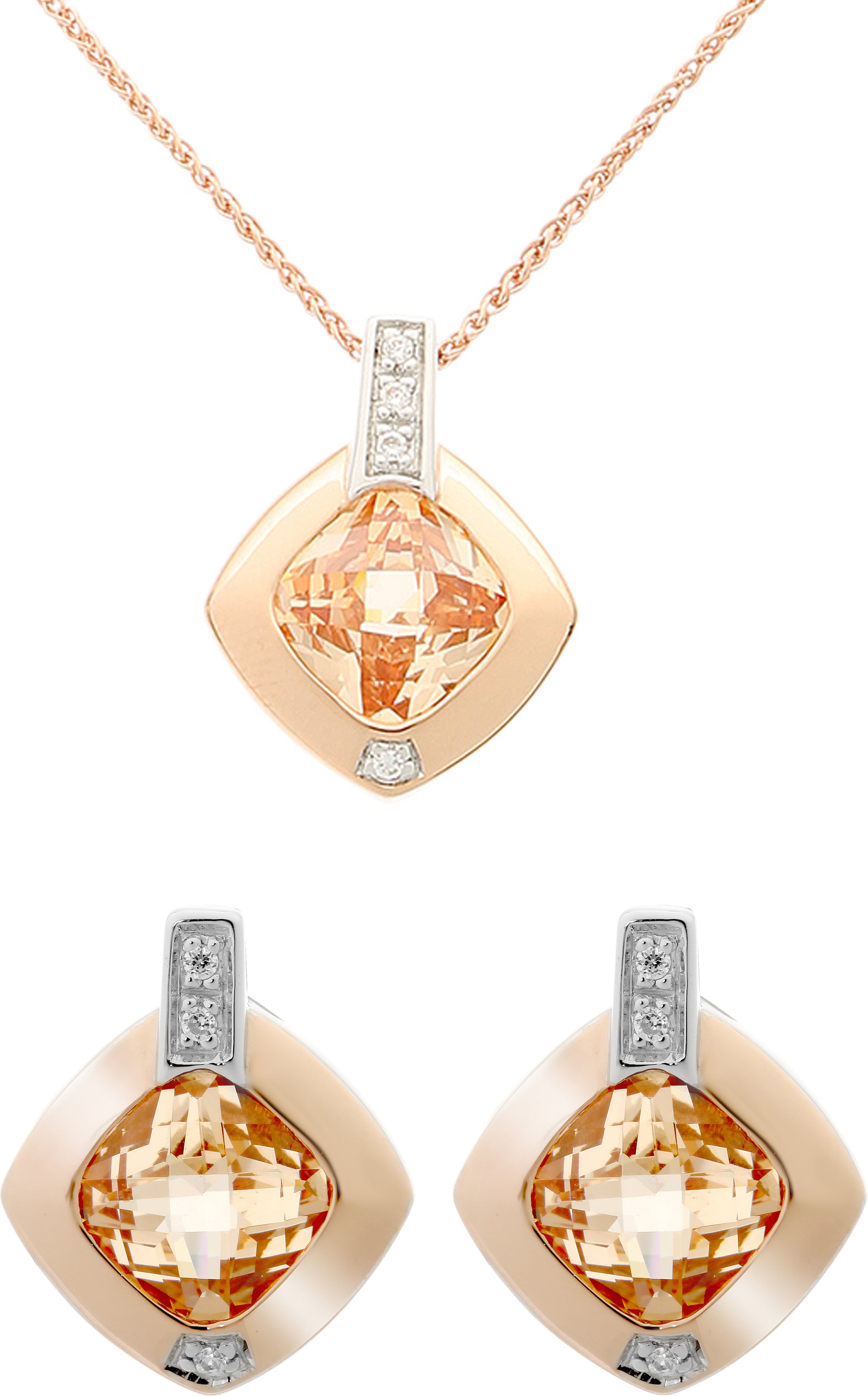 Orphelia 'Athena' Damen 925 Sterling Silber Set: Kettenanhänger + Ohrringe - Silber/Rosé SET-7113