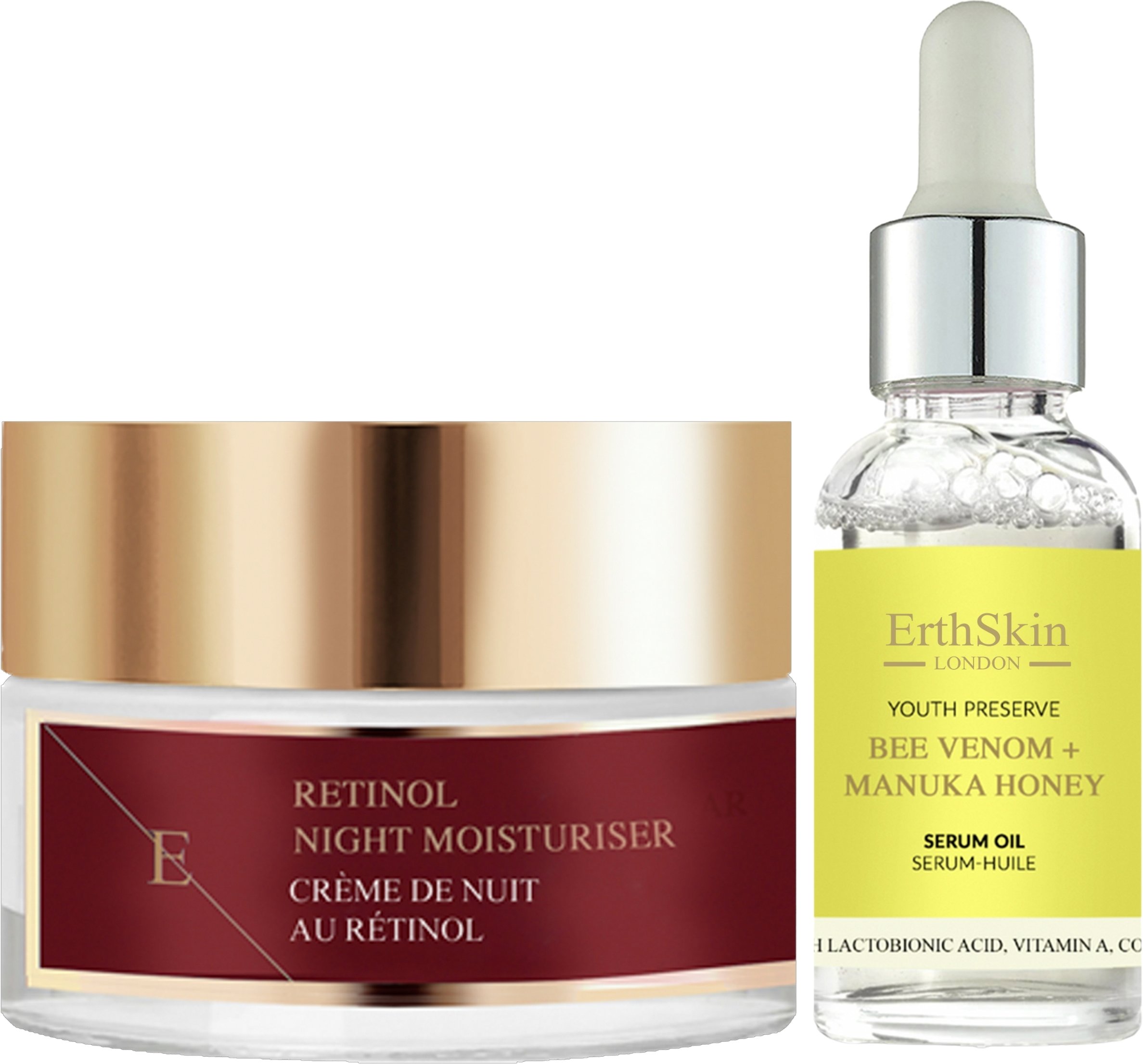 Retinol Nachtfeuchtigkeitscreme 50ml + Bienengift + Manuka Honig Serum Öl 30ml