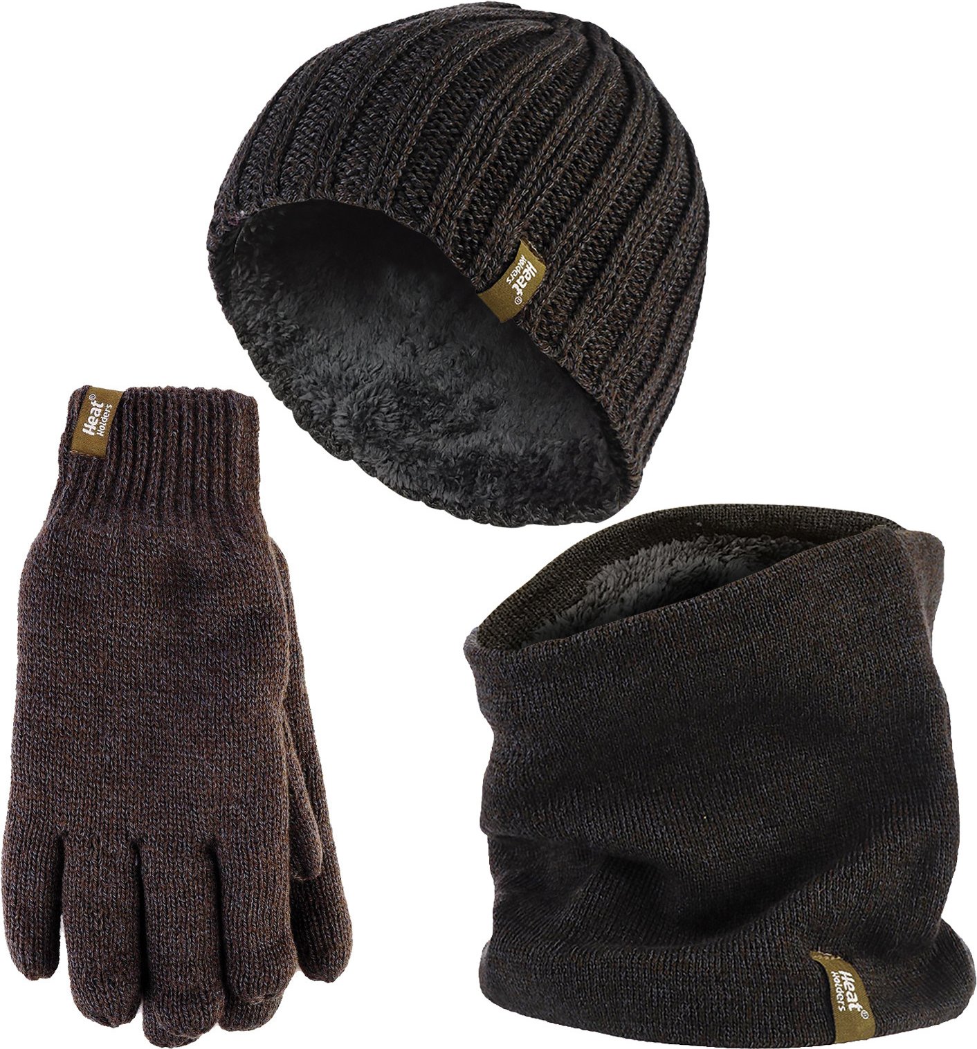 Herren Mütze, Halswärmer & Handschuhe Set | Wärmehalter | Winter gestrickt warmes Zubehör Set - Khaki Grün