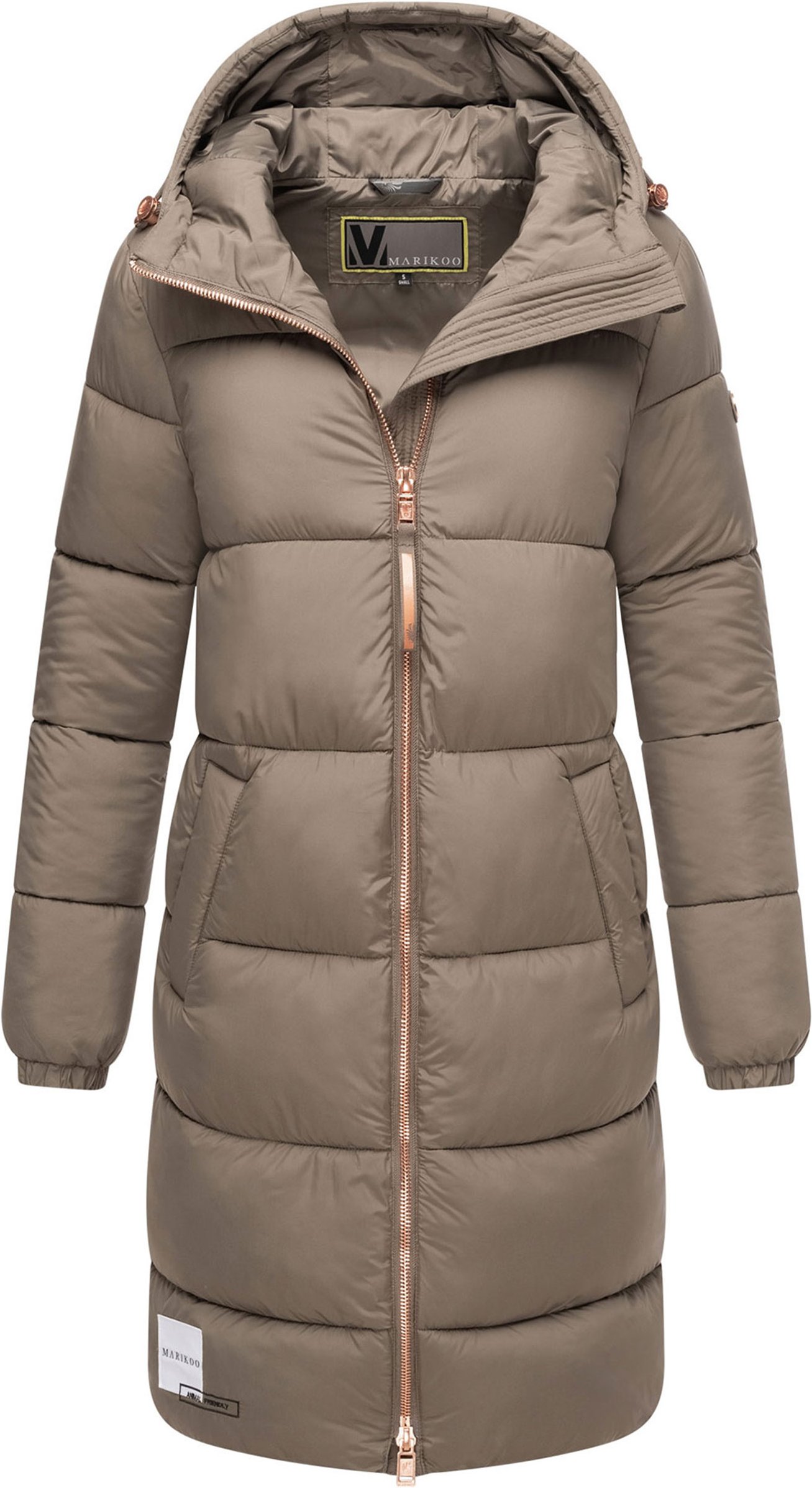 Marikoo lange Damen Steppjacke mit Kapuze & Kragen – Modell Nomadiaa