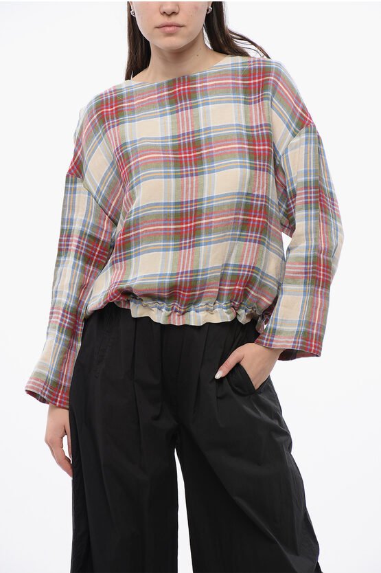 Karierte Leinenmischung SUMMER VARSITY Bluse in Mehrfarbig