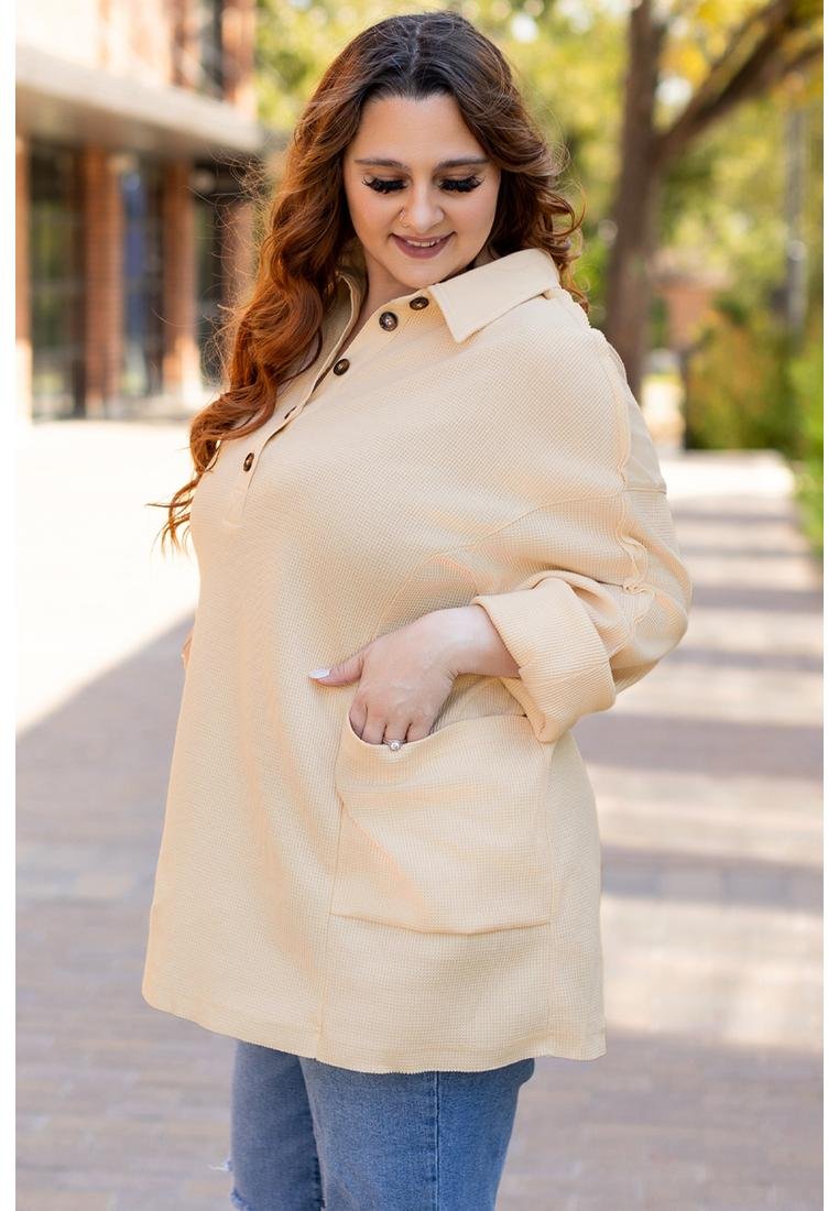 Thumbnail - Jet Stream Plus Size Thermo Waffelstrick Henley Tunika-Top