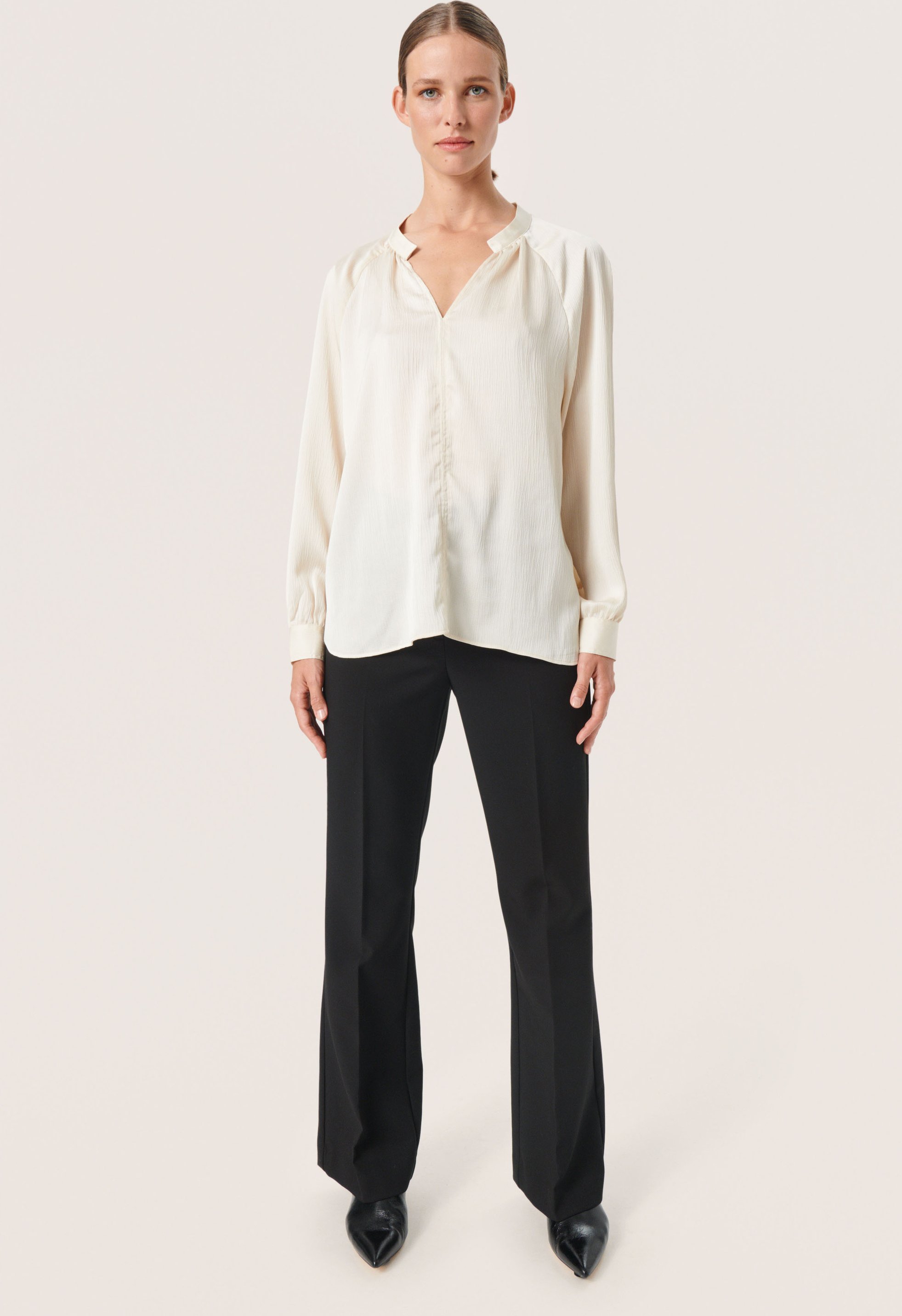 Langarm-Bluse Gerade Passform Whisper White