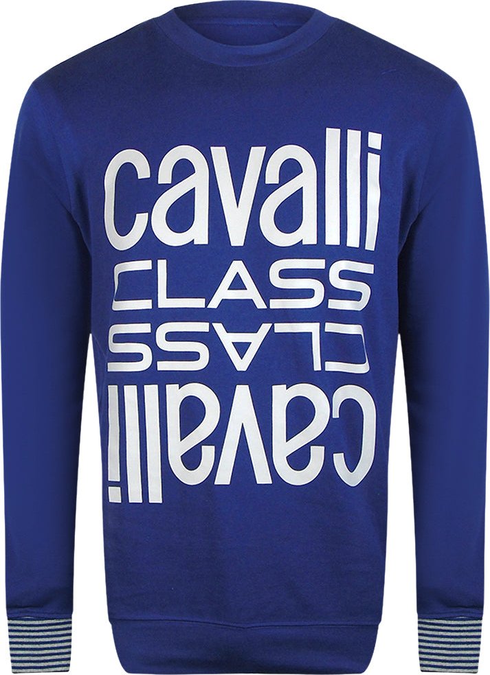 Cavalli Class - Sweatshirt Mit Rundhalsausschnitt Und Kräftigem Multi-logo In Irisblau