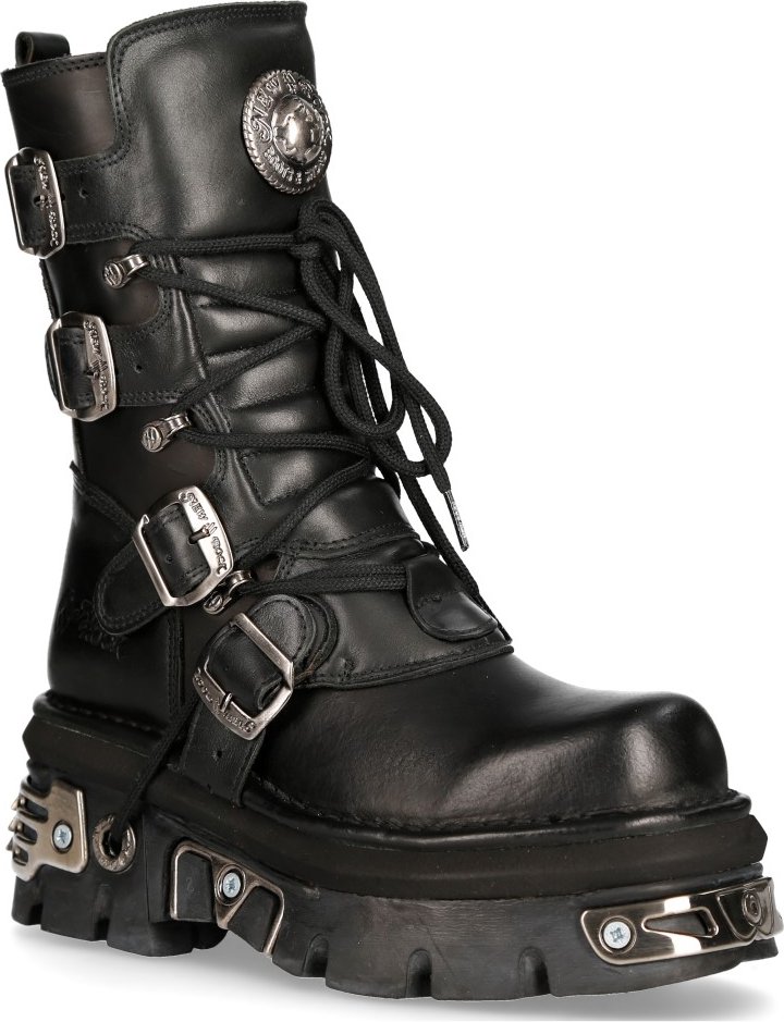 New Rock Unisex Schwarz Leder Gothic Mid-Calf Stiefel-373-S4