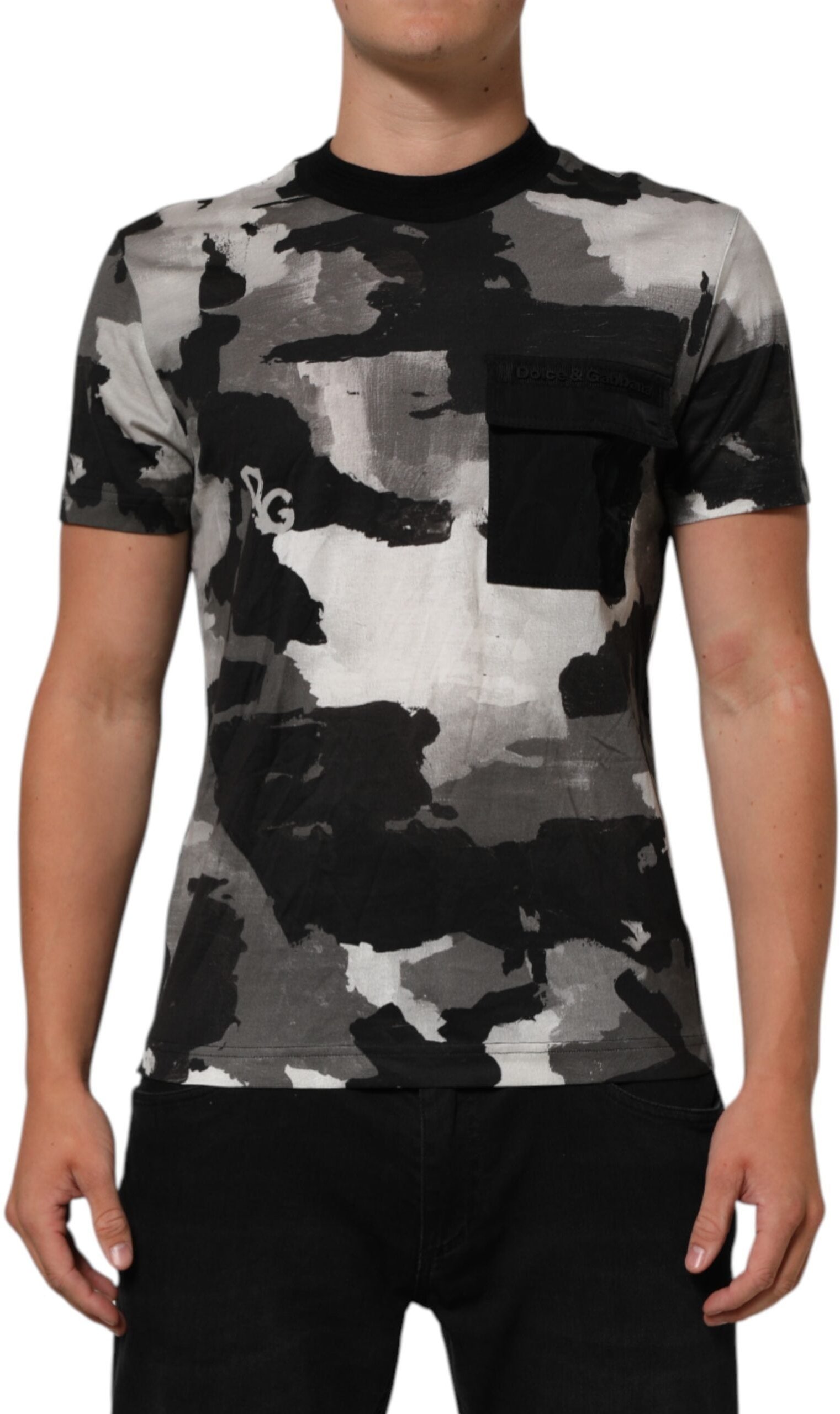 Dolce & Gabbana Mehrfarbiges Camouflage-Herren T-Shirt mit kurzen Ärmeln