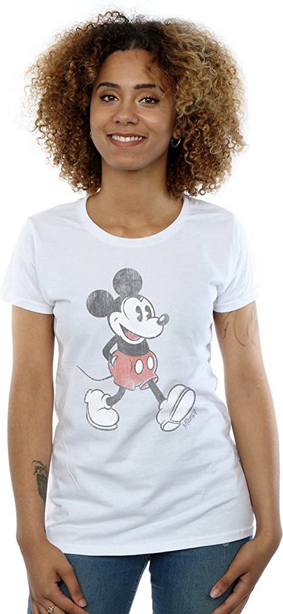 Disney Damen/Damen Walking Mickey Mouse T-Shirt aus Baumwolle (Weiß)