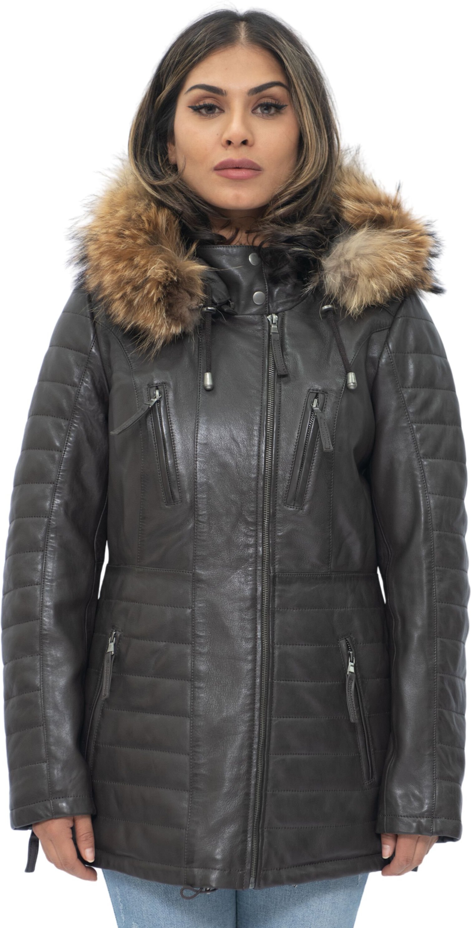 Gesteppte Damen-Parkajacke aus Leder – Curitiba
