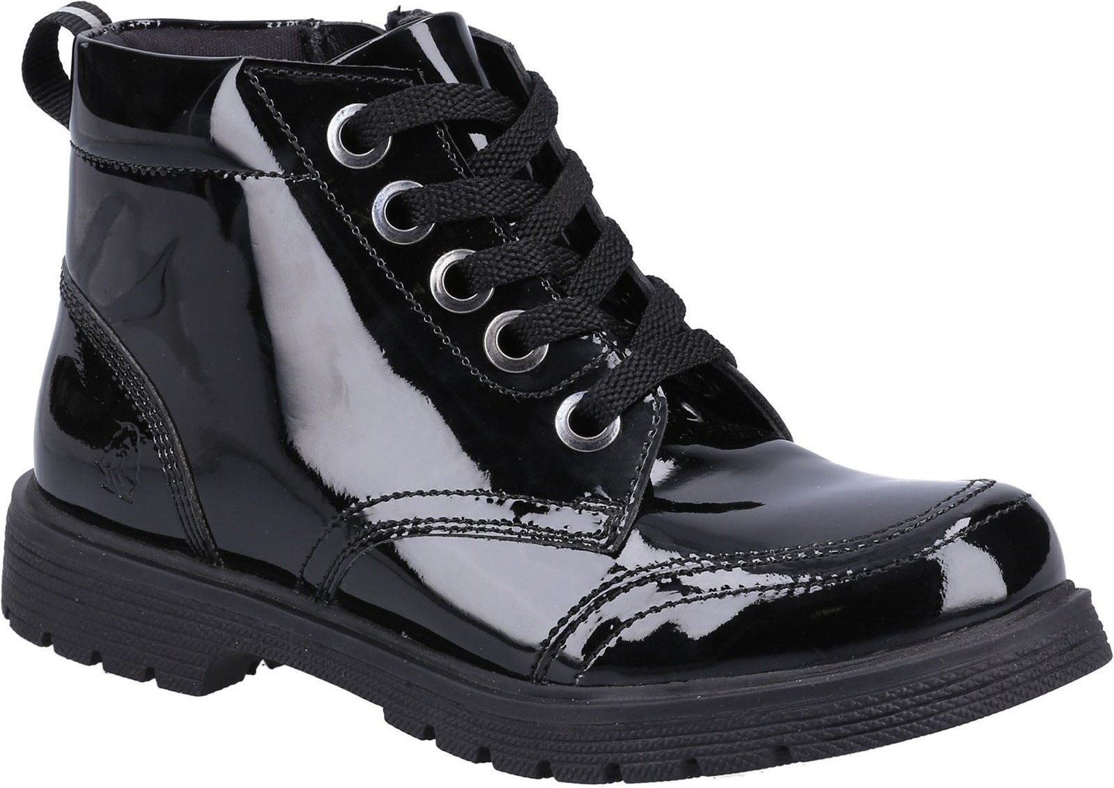 Hush Puppies Jolie Patent JNR Leder Mädchen Stiefel Schwarz