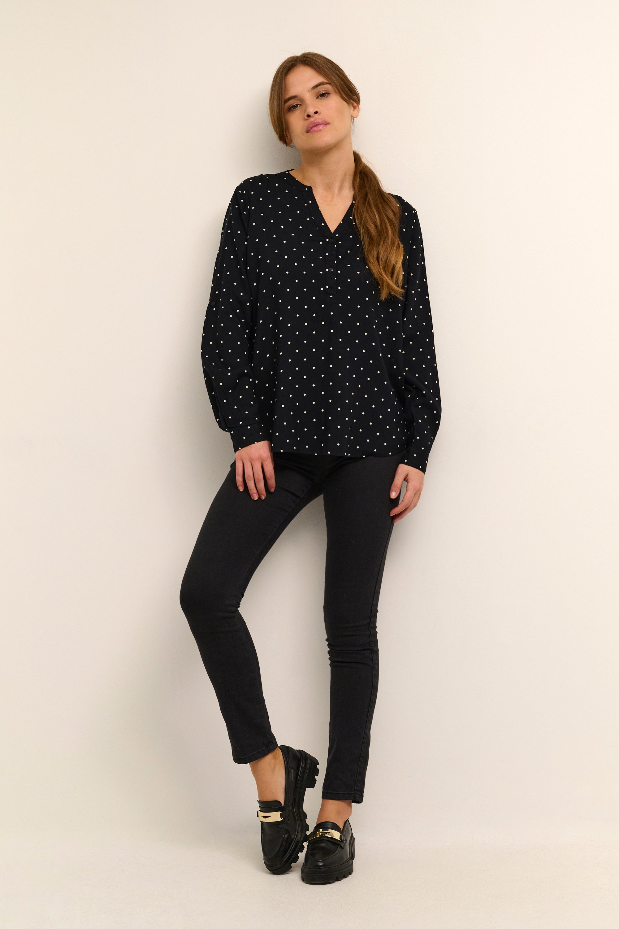 Langarm-Bluse Regular fit Black/White Dot black white