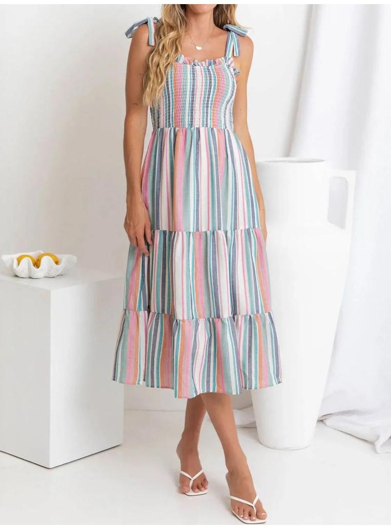 Thumbnail - Damen Cami Kleid mit kontrastfarbigen Streifen und quadratischem Ausschnitt