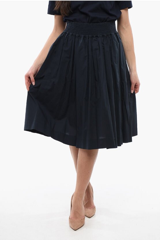 Ausgestellter Midirock aus Popeline-Baumwolle in Blau