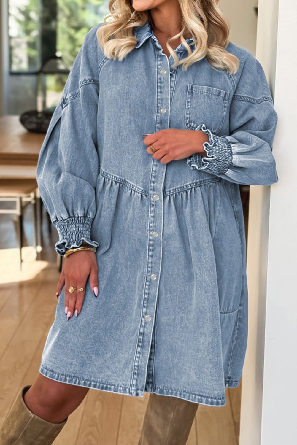 Denim Hemdkleid mit Rüschensäumen