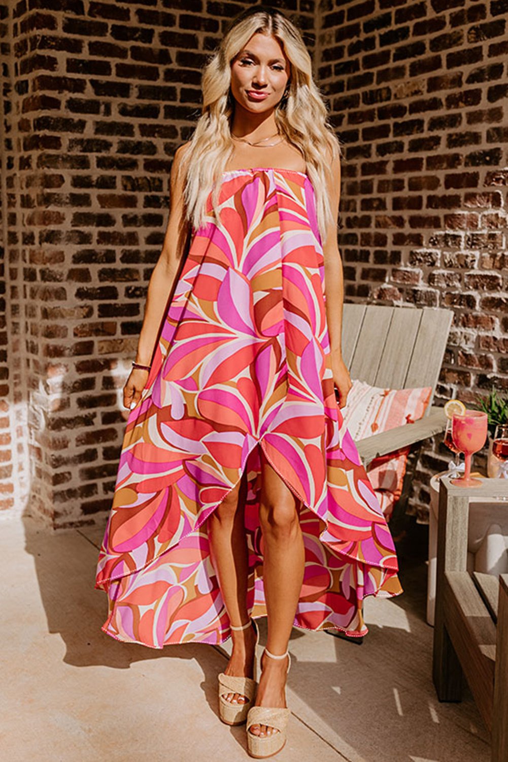 Highlow abstraktes Print Maxikleid