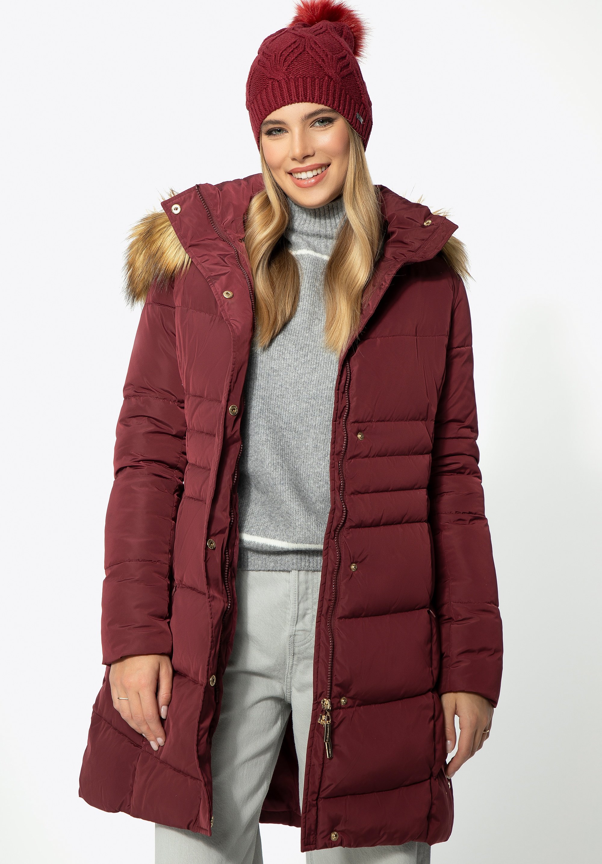 Wittchen Damen-Steppdaunenjacke mit Kapuze, bordeauxrot, Polyester