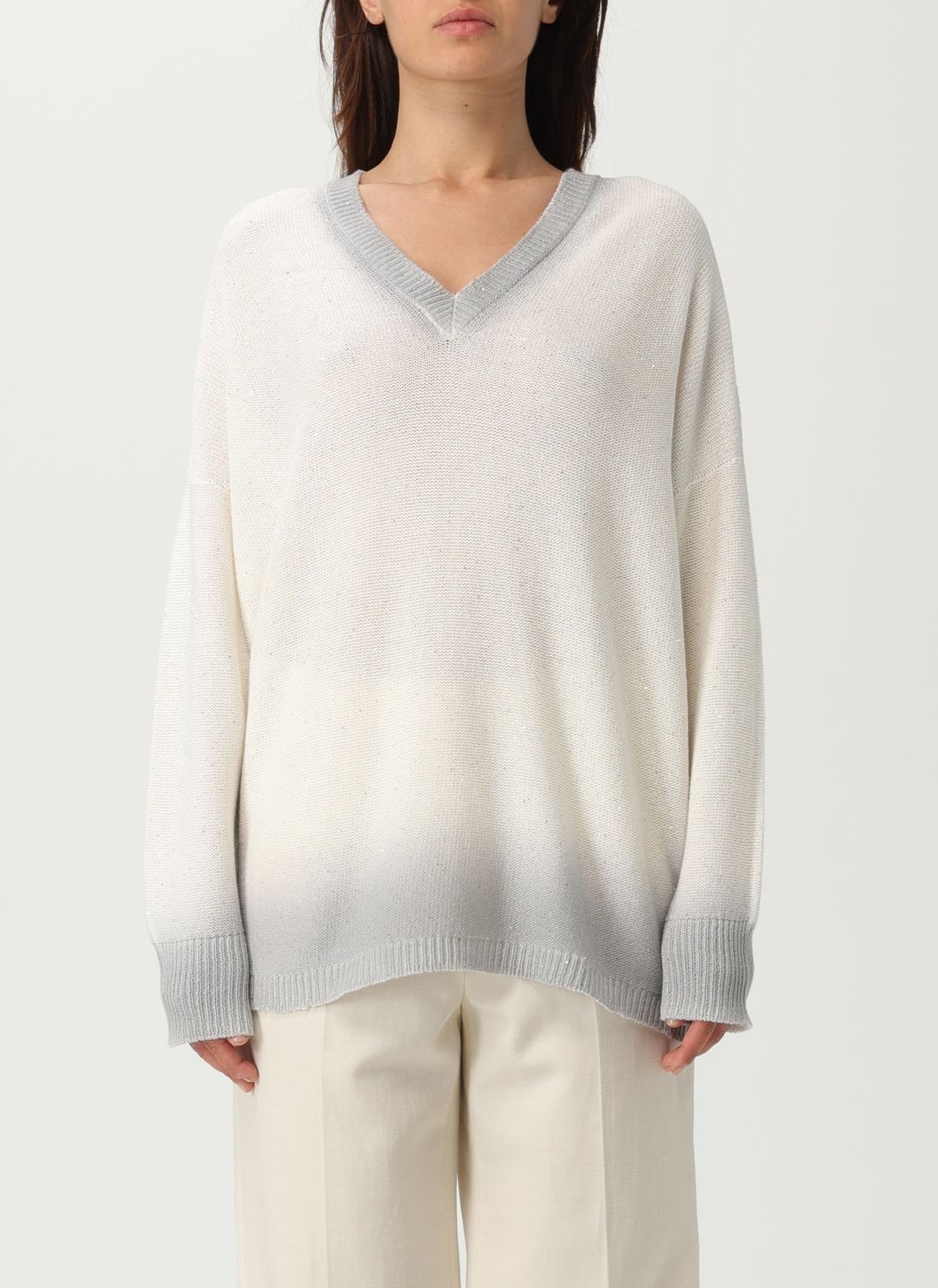 V-Ausschnitt Merinowoll Dip-Dye Pullover