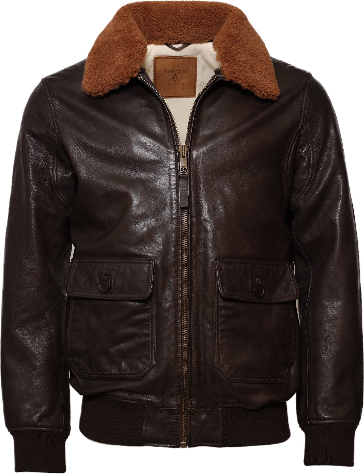 Top Gun Lederjacke TG2023002 mit Lammfellkragen