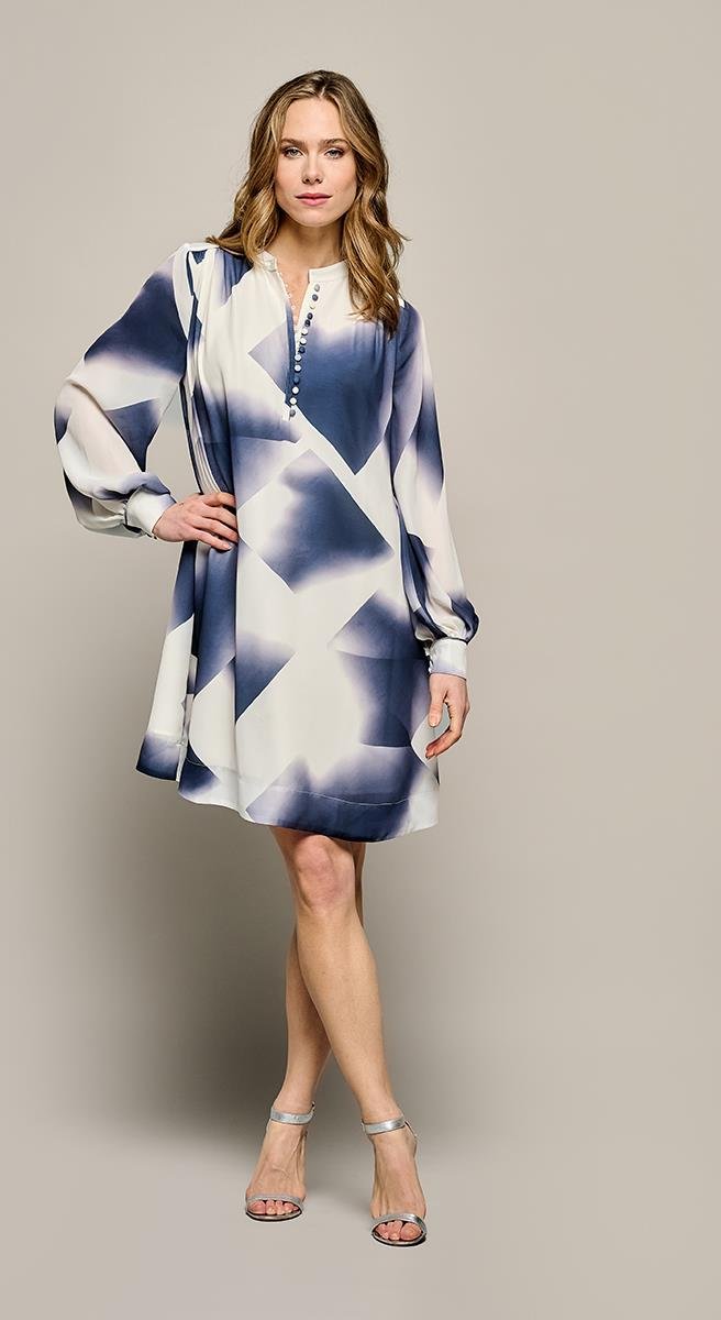 Thumbnail - Kleid mit Denzel-Print, Marineblau/Weiß