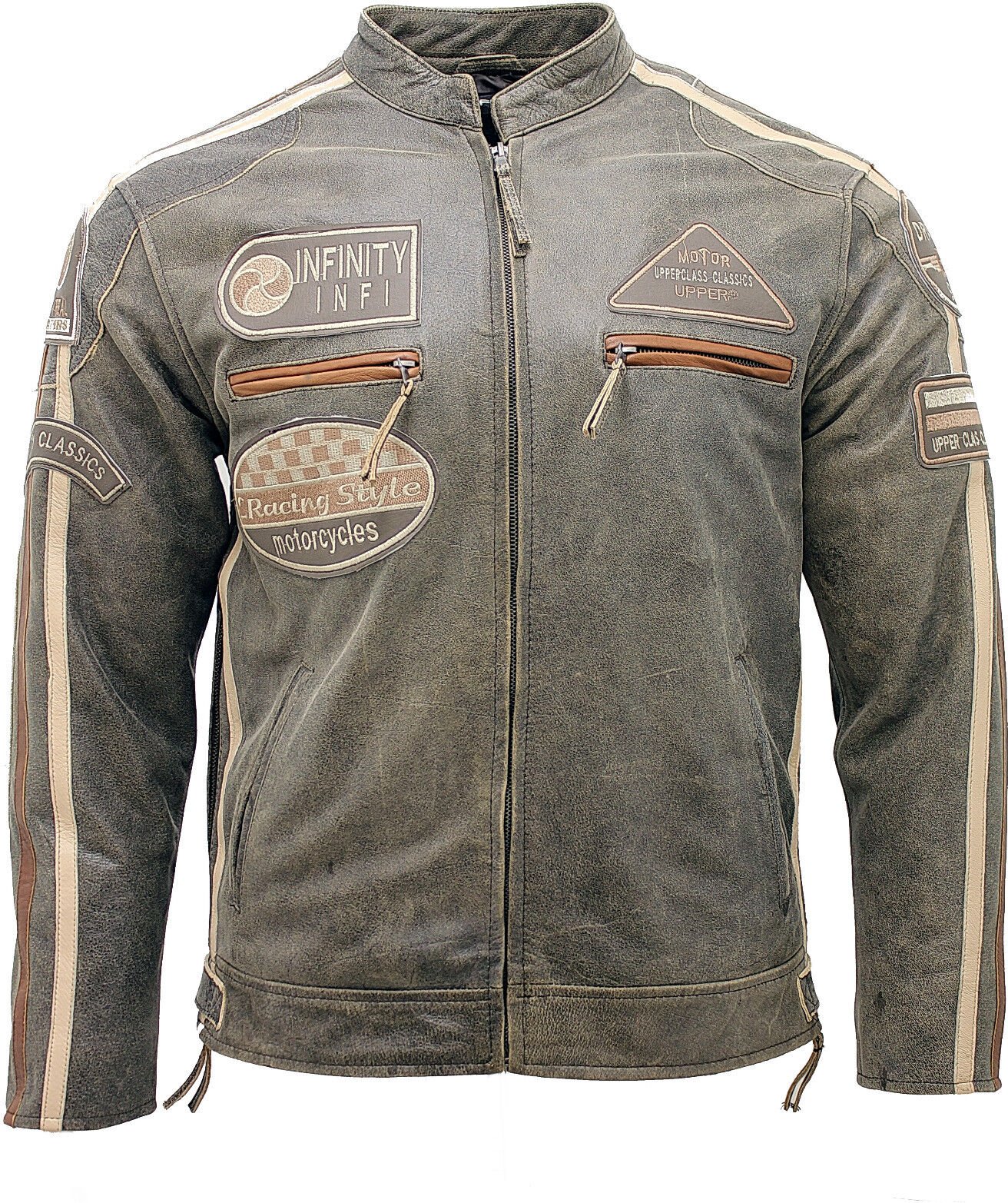Leder-Racing-Biker-Motorradjacke mit Reißverschluss