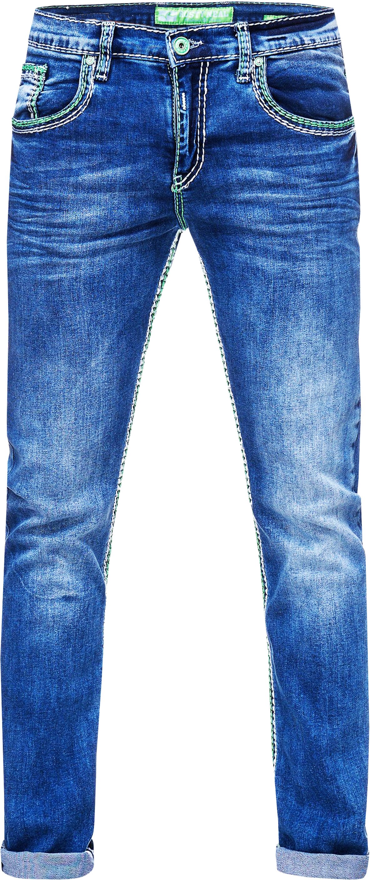 Thumbnail - Jeans Hose "LEVIN" mit Neon Grüner Kontrast-Naht