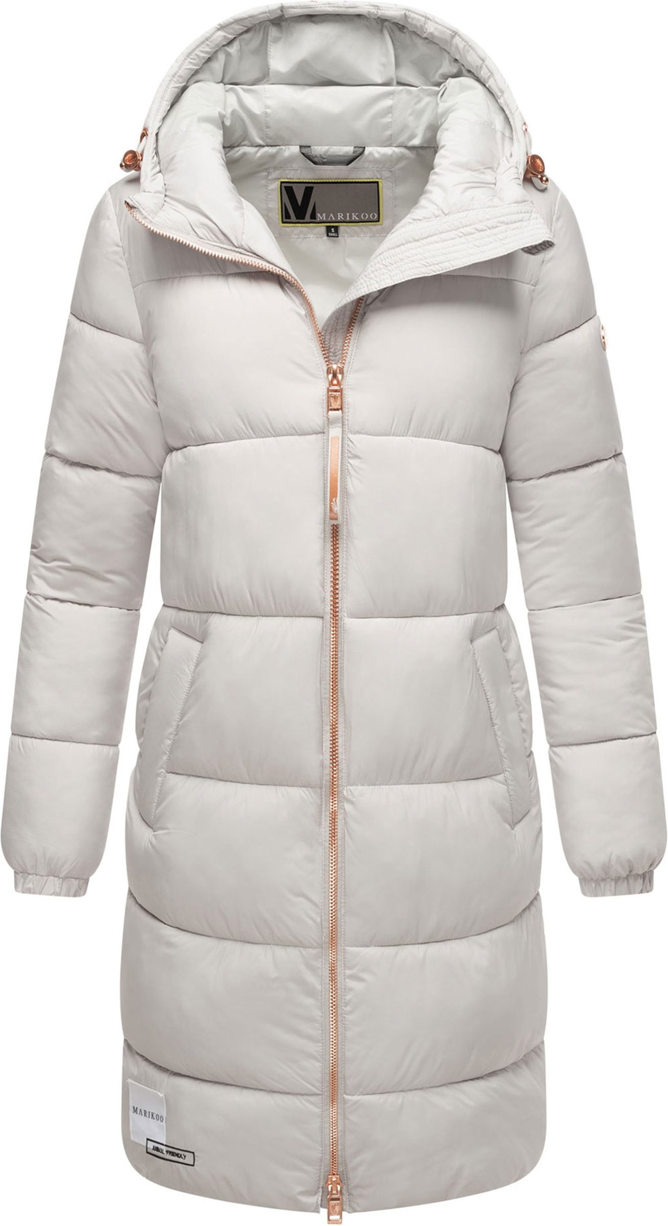 Marikoo lange Damen Steppjacke mit Kapuze & Kragen – Modell Nomadiaa