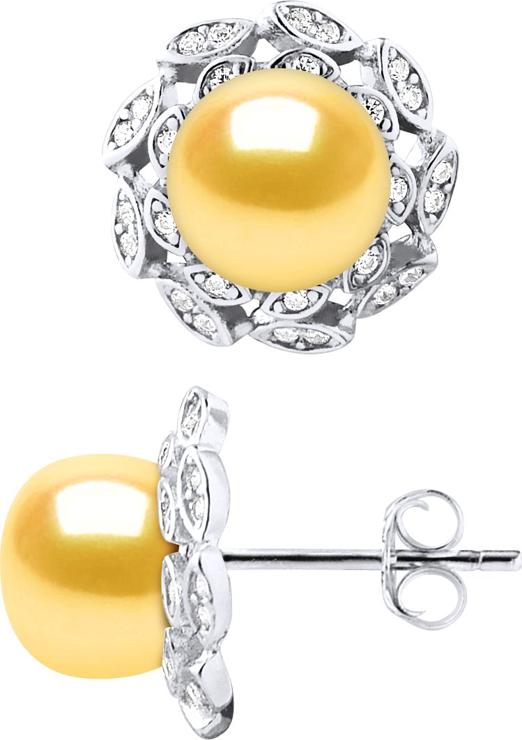 Ohrstecker FLOWER Sweet Water Perlen Knöpfe 8-9mm Gold Silber 925 Schmuck