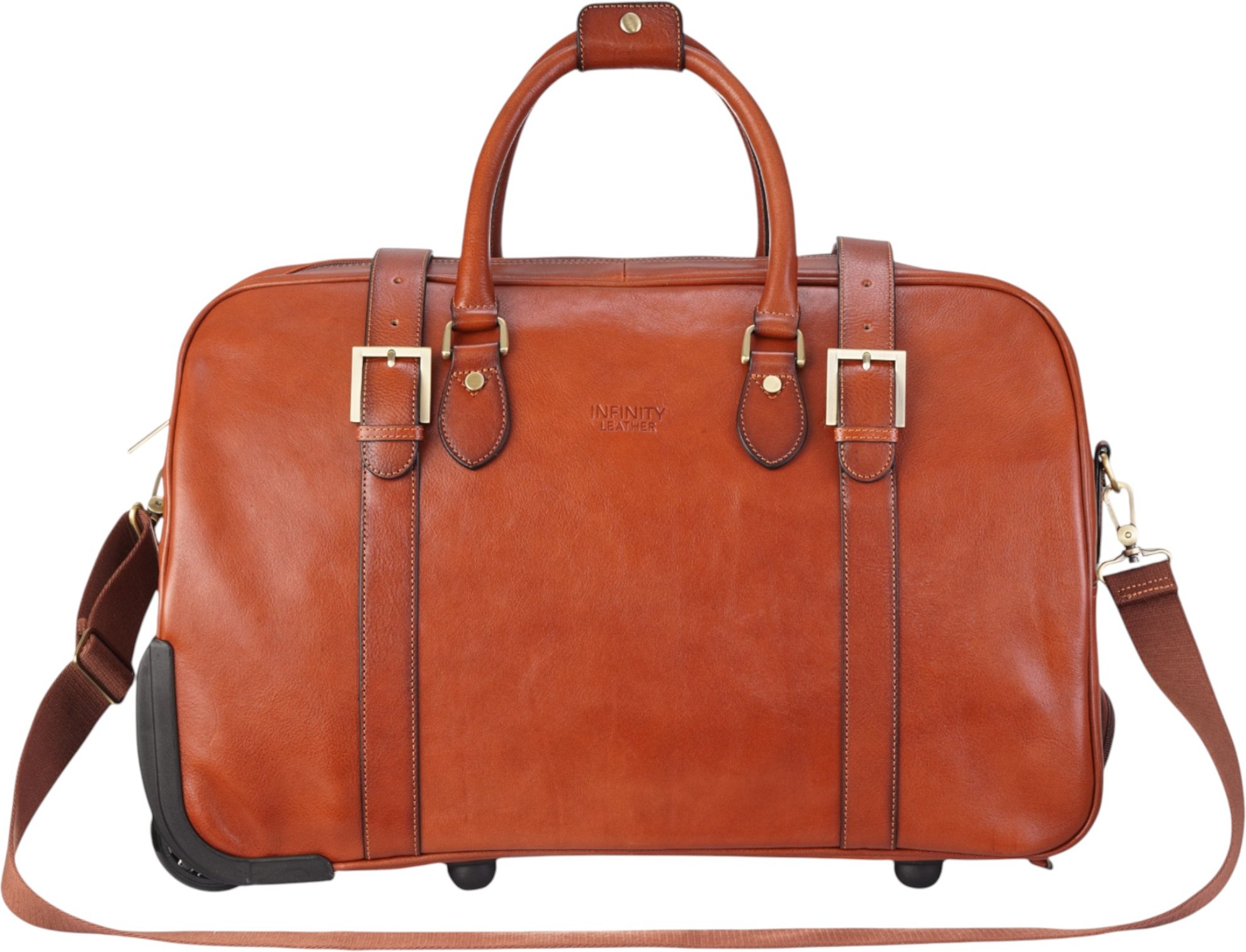 Reisetasche mit Rollen aus echtem Leder in Hellbraun – Holt
