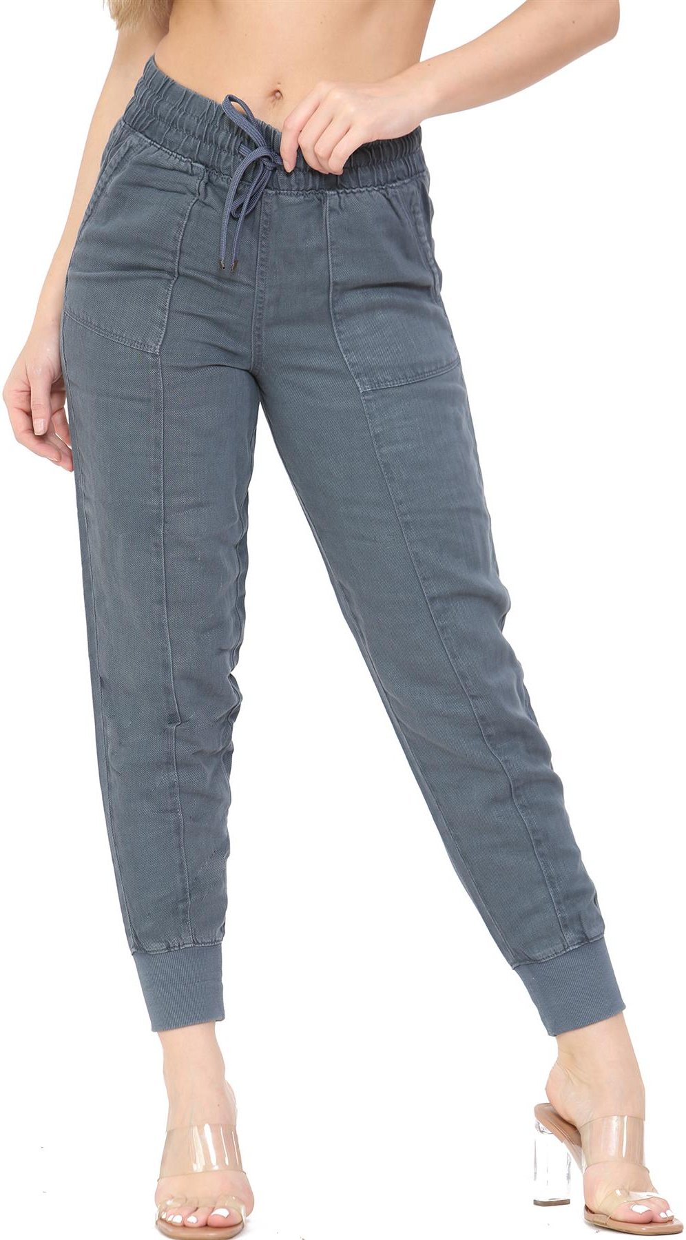 MYT Womens Elasticated Waist Cotton Cuffed Trousers in Airforce Blue