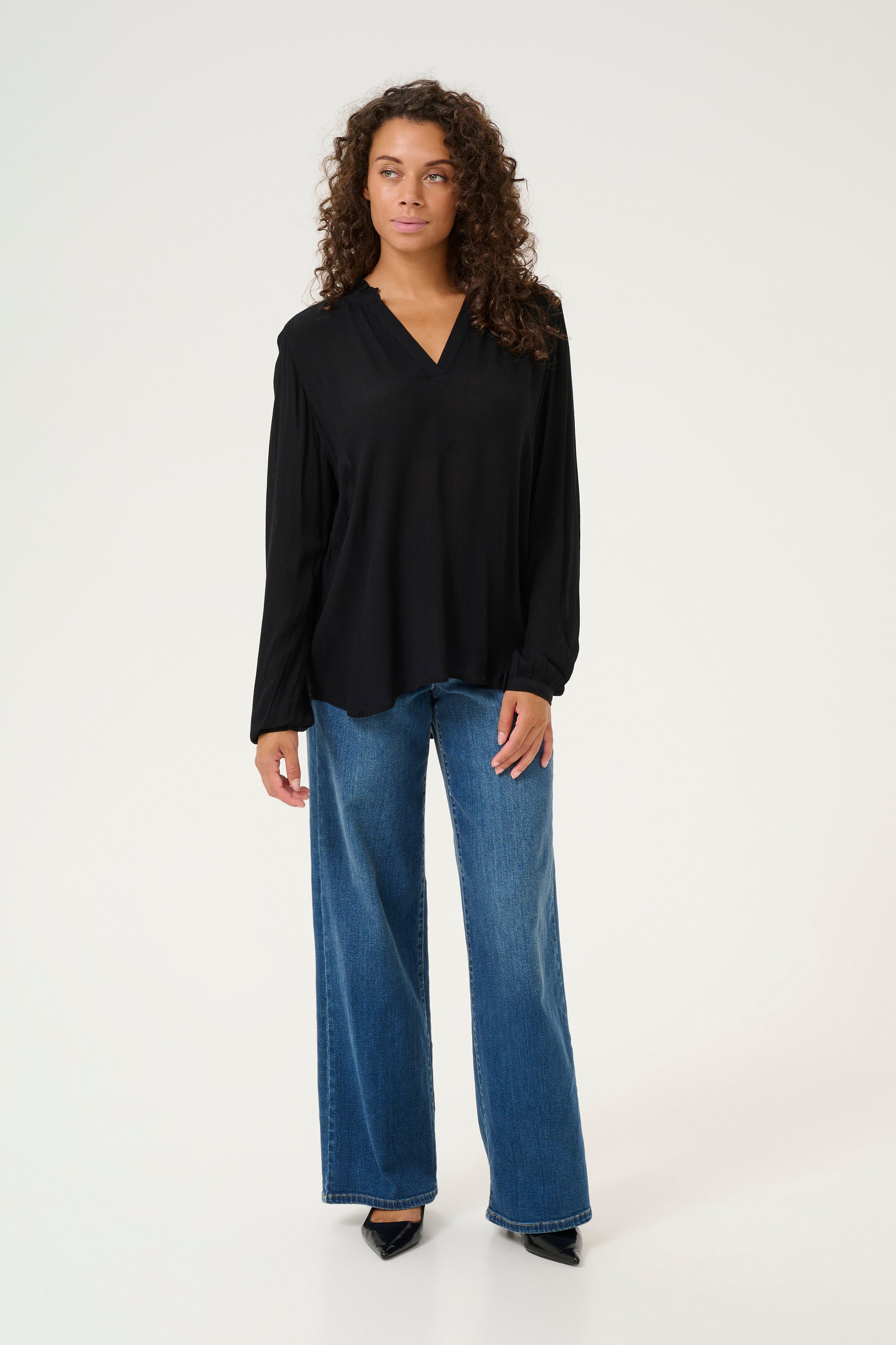 Langarm-Bluse Regular fit Black